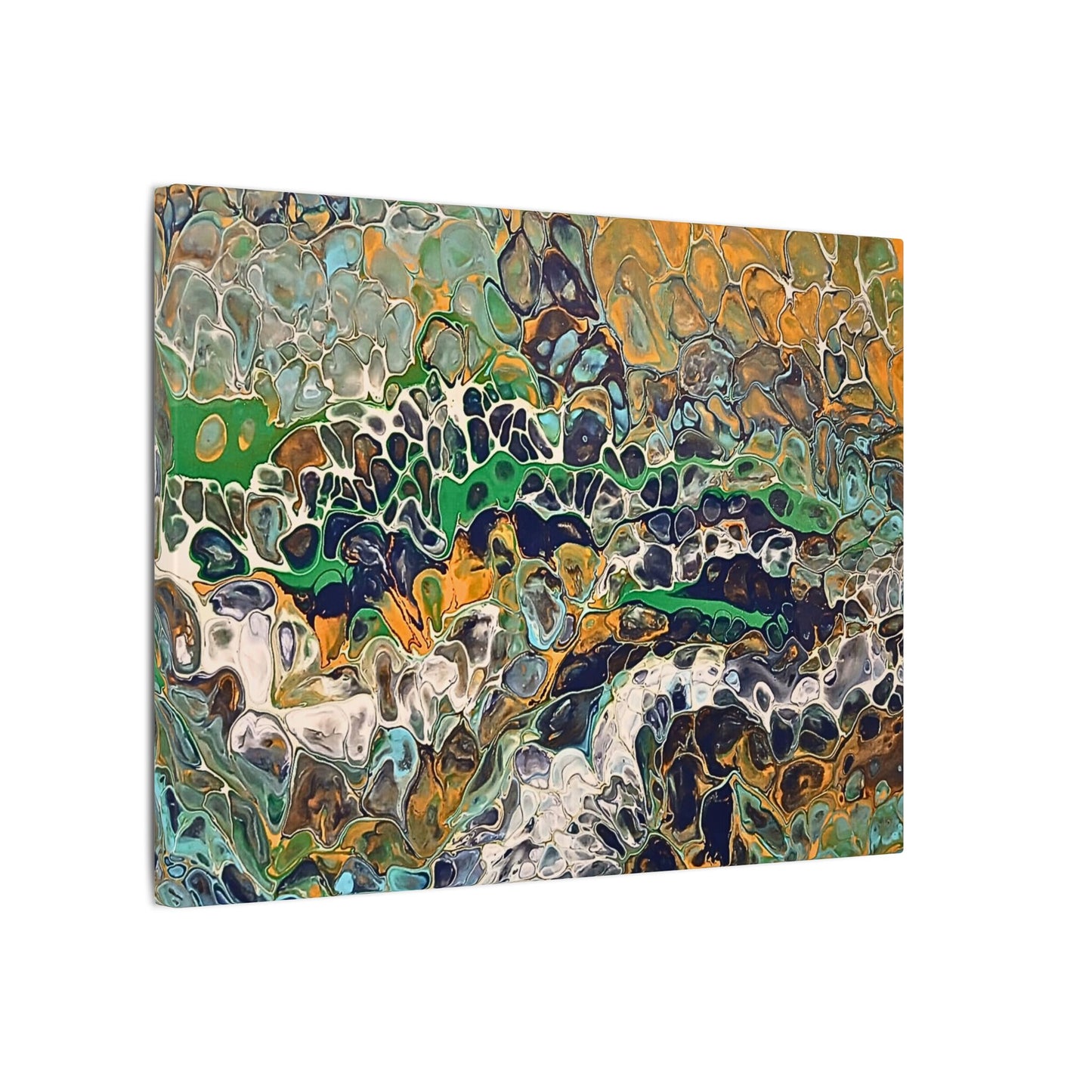 Abstract Fluid Art Canvas Print of Original | Green Gold Acrylic Pour Painting