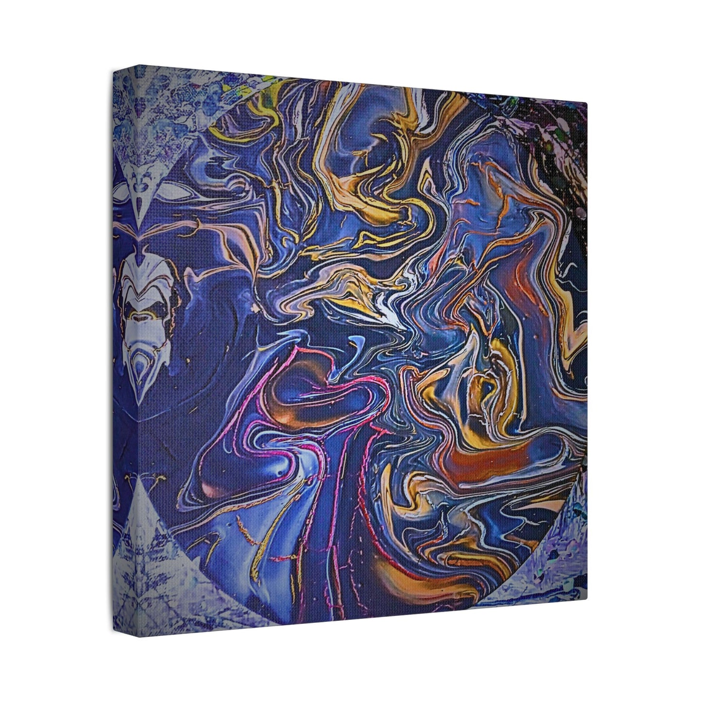 Abstract Blue Gold Swirl Satin Canvas Stretched Print | Fluid Art Wall Decor