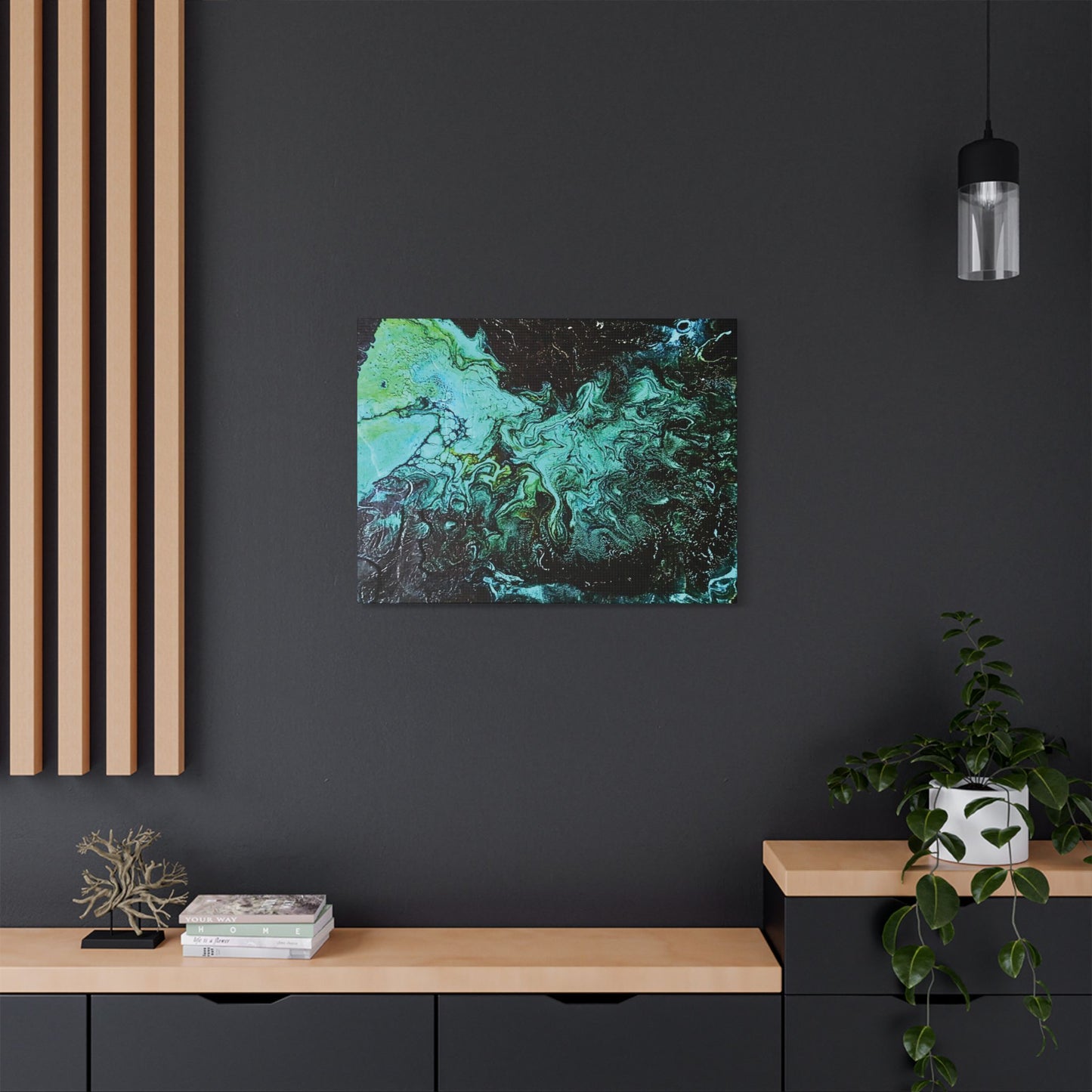 Hand Painted  "Turquoise Inception" Print Marble Abstract Satin Canvas Stretched | Fluid Art Wall Decor