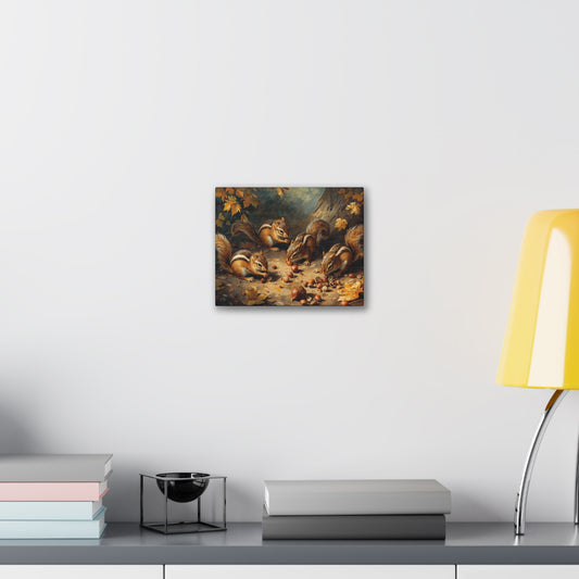 Canvas Wall Art, Chipmunks Gathering Acorns