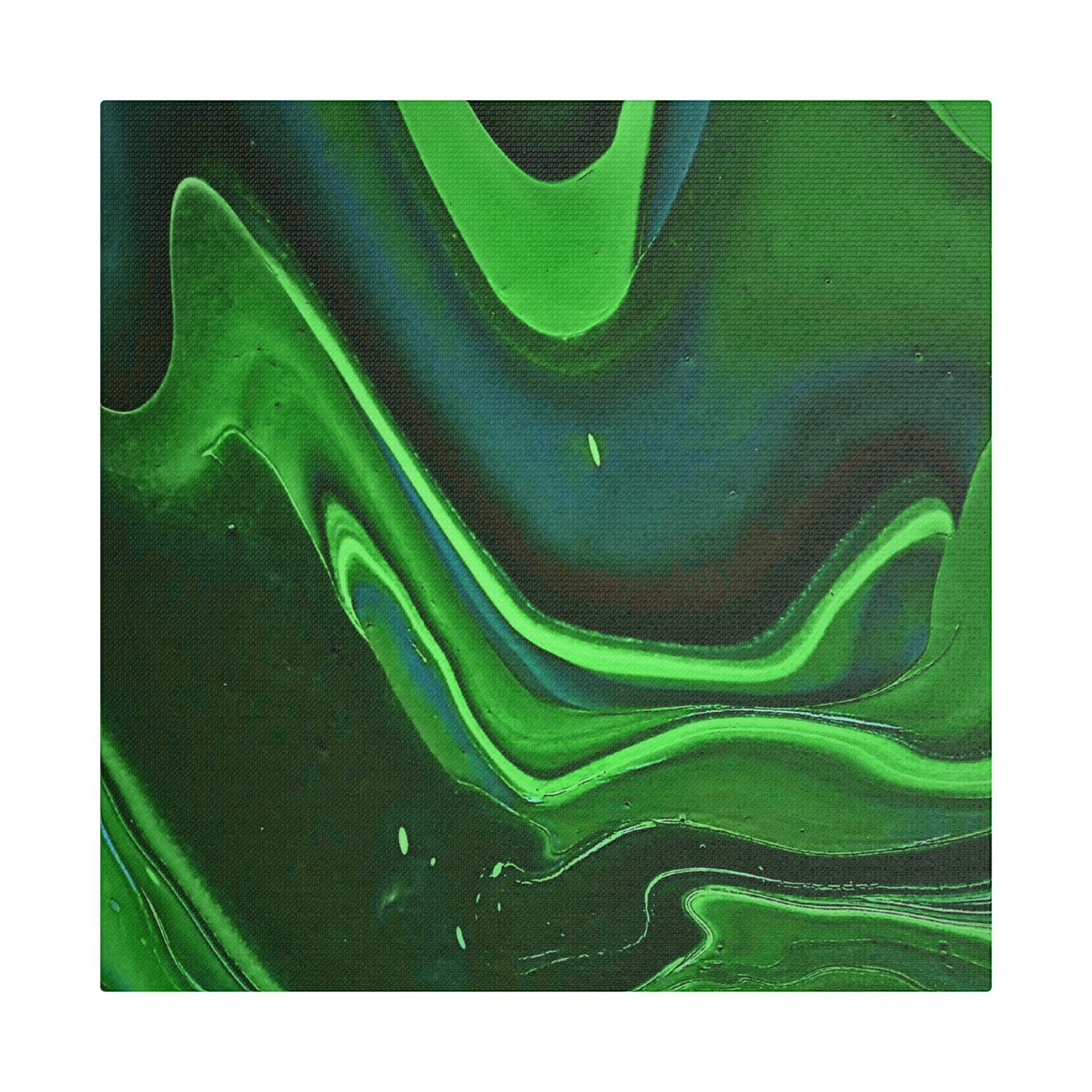 Hand Painted Abstract Green Fluid Art Satin Stretched Canvas Wall Art Print