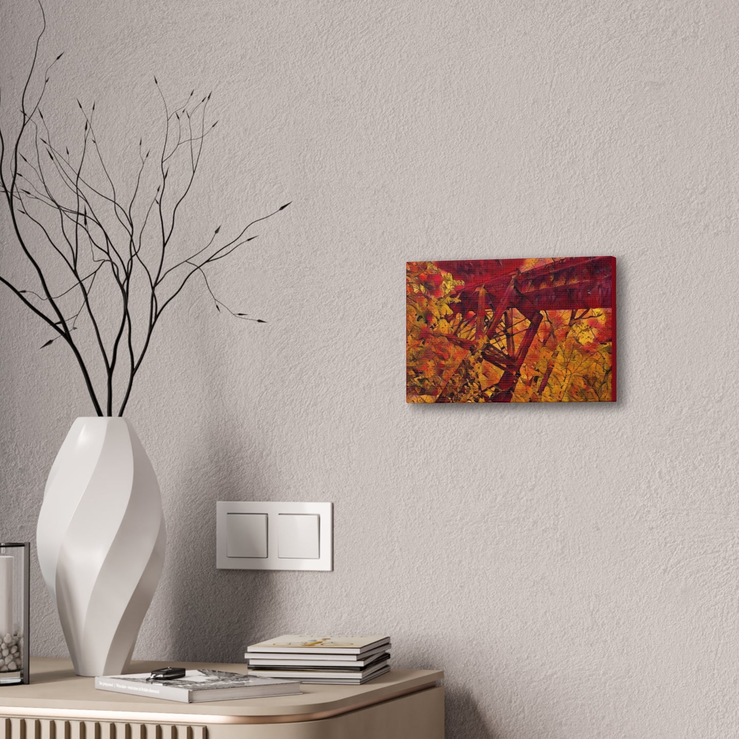 Vibrant Autumn Bridge Landscape Wall Decor