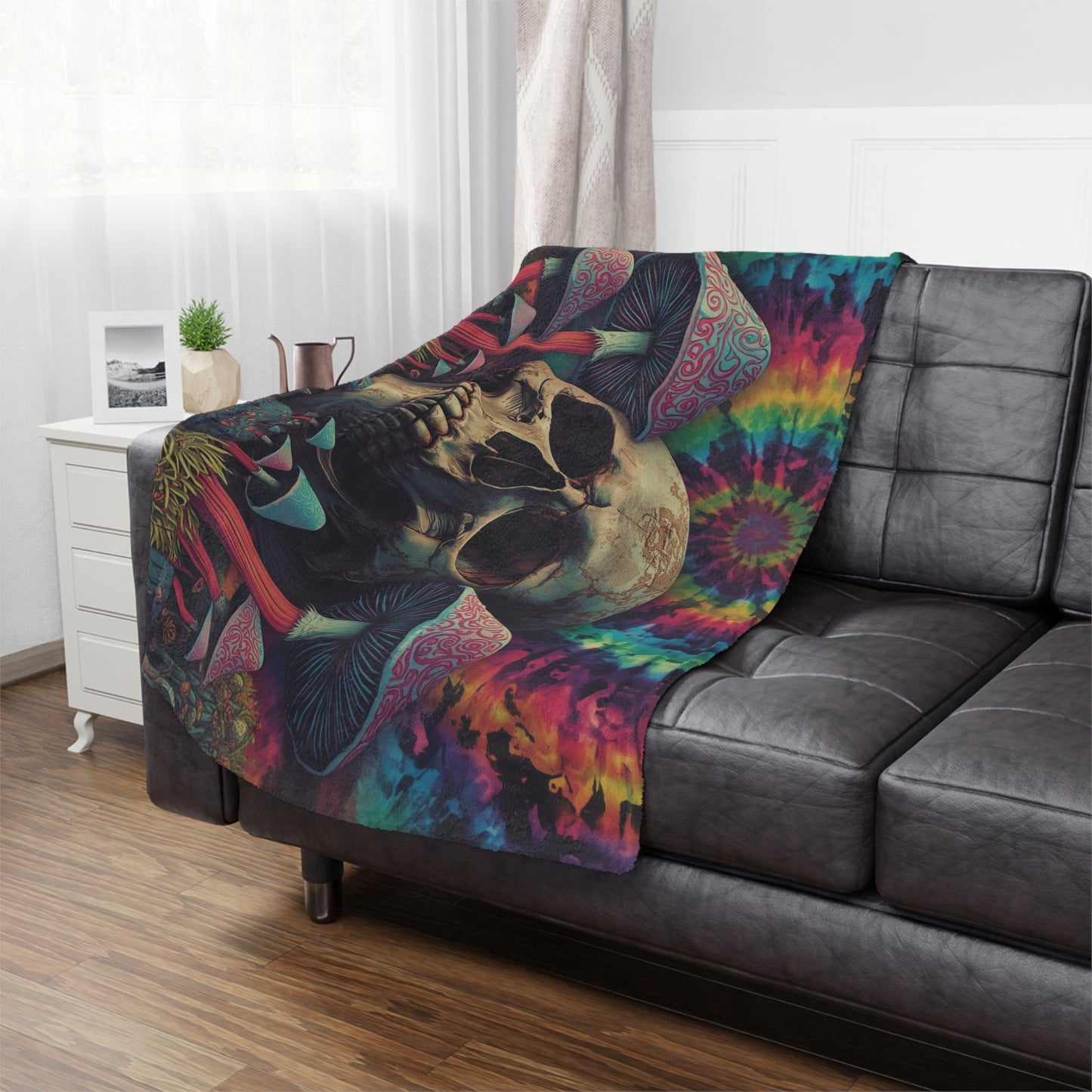 Psychedelic Skull Minky Blanket | Soft Throw Blanket for Boho Decor, Cozy Home, Gift for Dreamers, Halloween, Festival Vibe