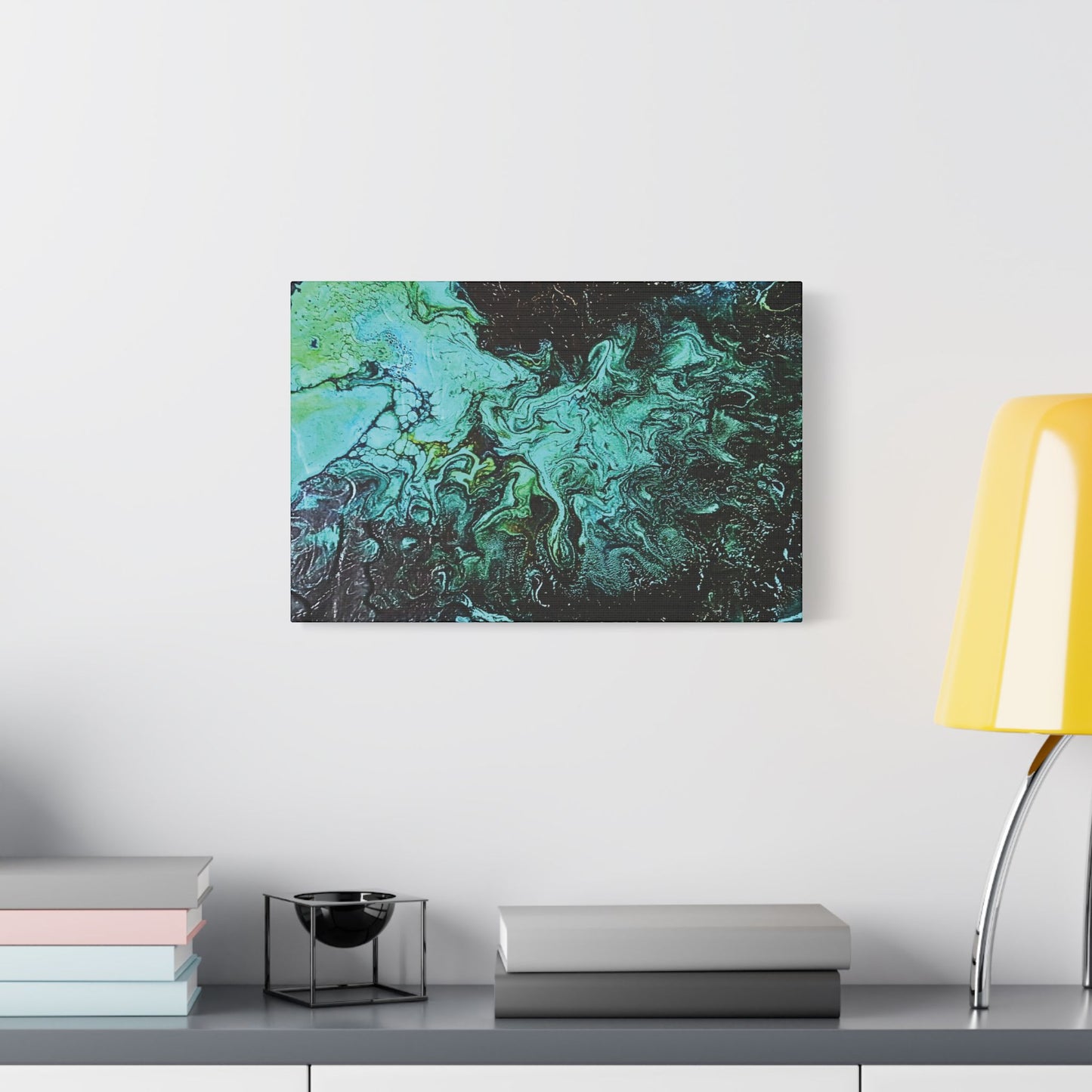 Hand Painted  "Turquoise Inception" Print Marble Abstract Satin Canvas Stretched | Fluid Art Wall Decor