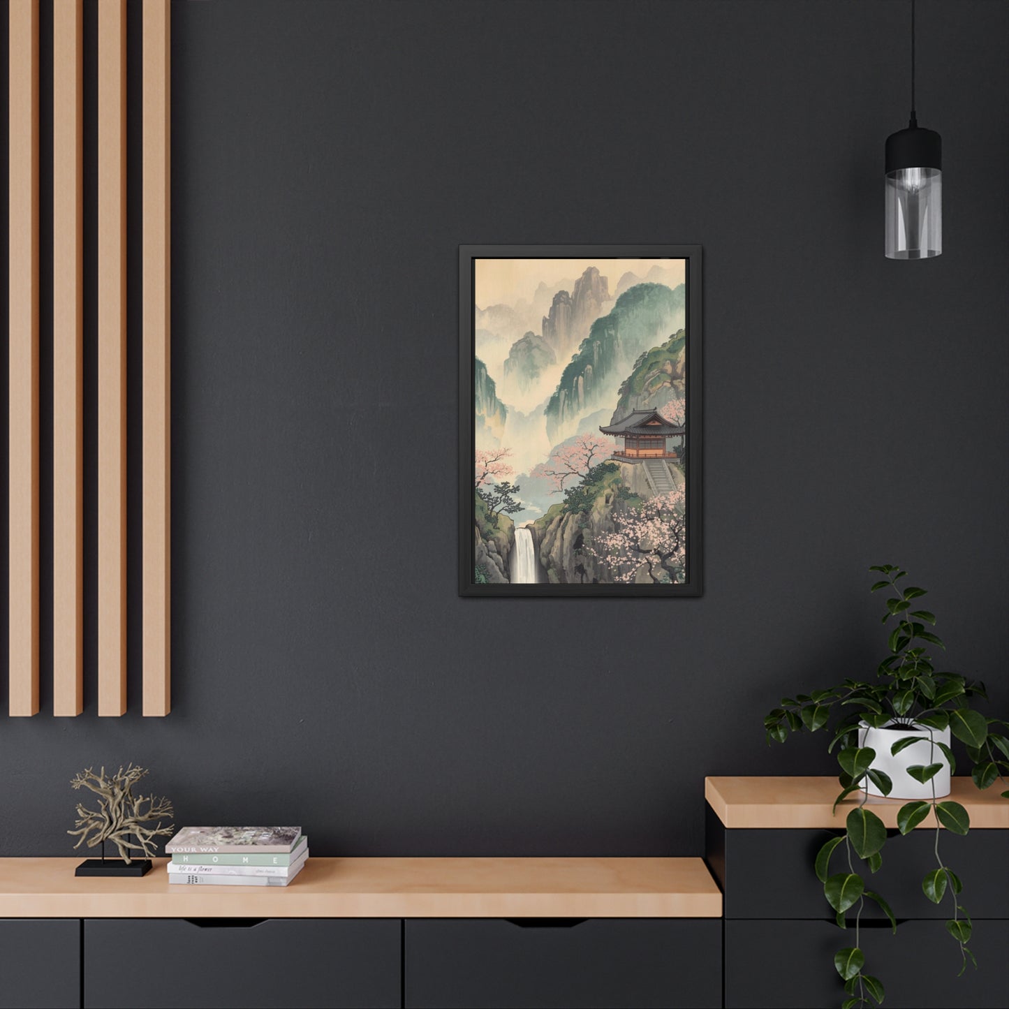 Serene Landscape Framed Poster, Tranquil Art Print for Home, Japanese Decor, Wall Art for Bedroom, Gift for Nature Lovers