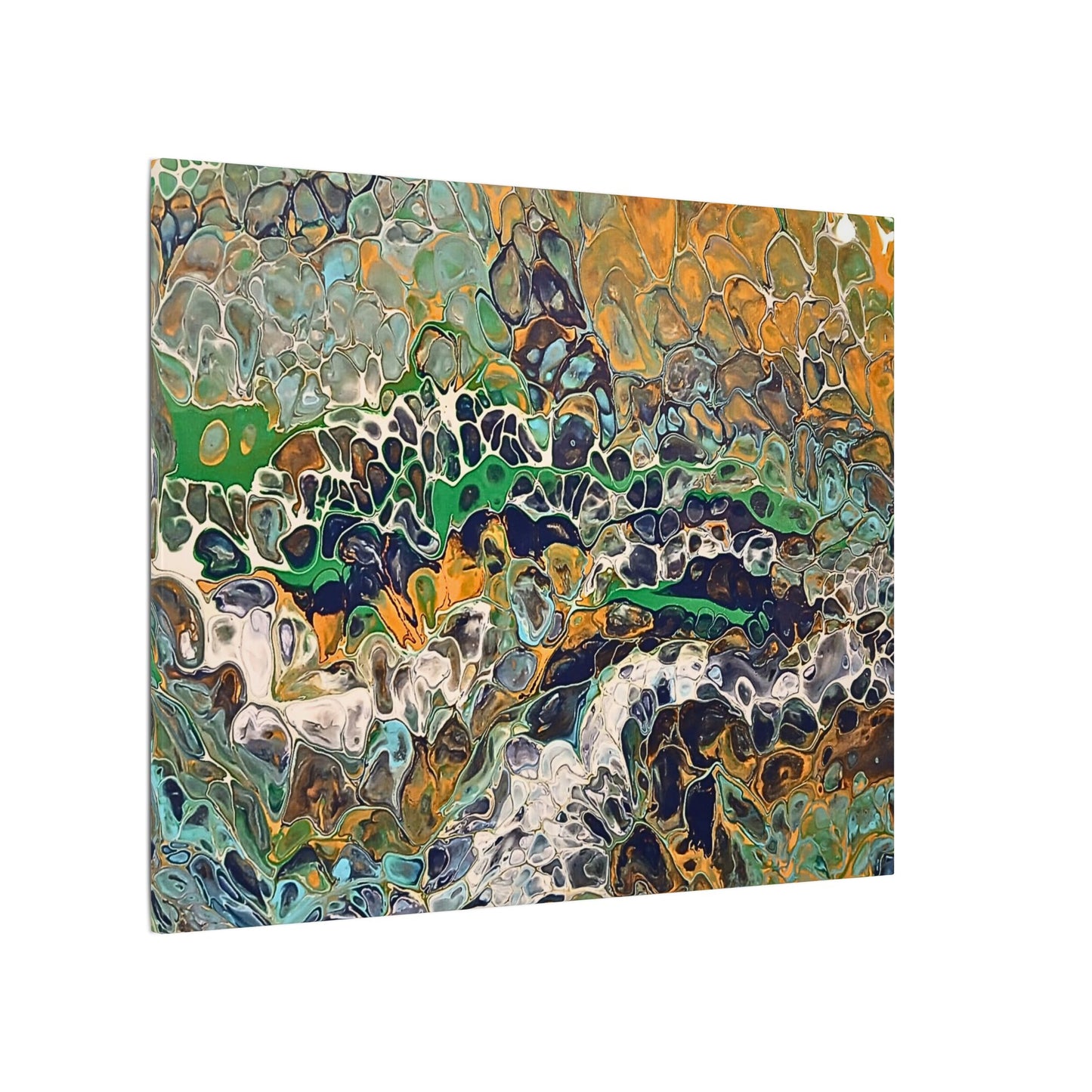 Abstract Fluid Art Canvas Print of Original | Green Gold Acrylic Pour Painting