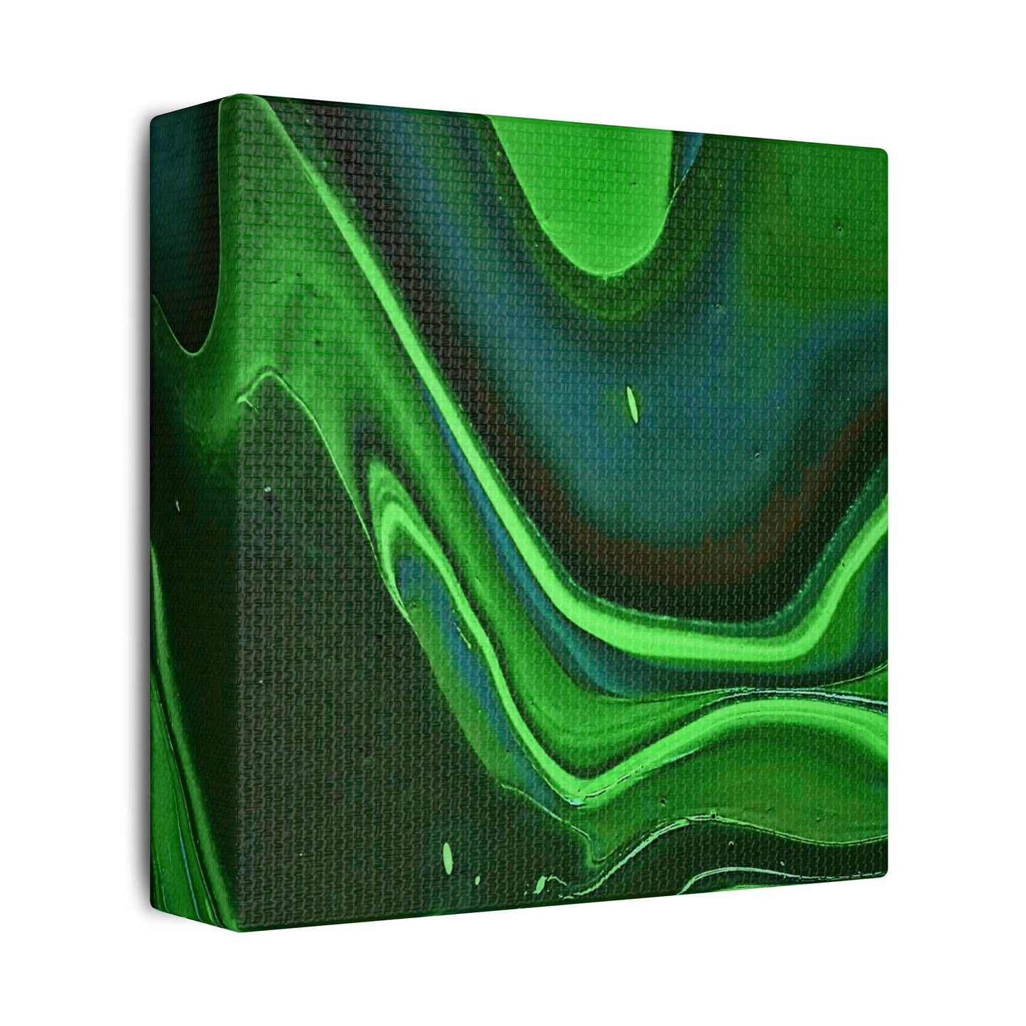 Hand Painted Abstract Green Fluid Art Satin Stretched Canvas Wall Art Print