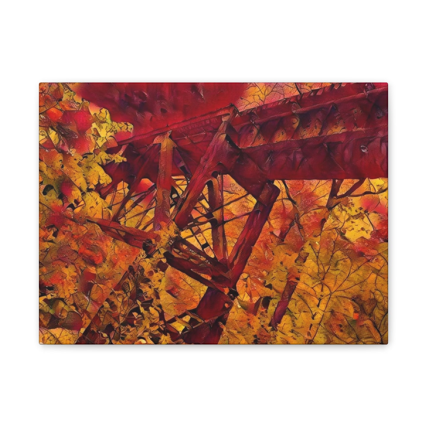 Vibrant Autumn Bridge Landscape Wall Decor