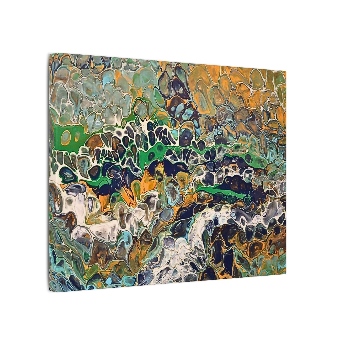 Abstract Fluid Art Canvas Print of Original | Green Gold Acrylic Pour Painting