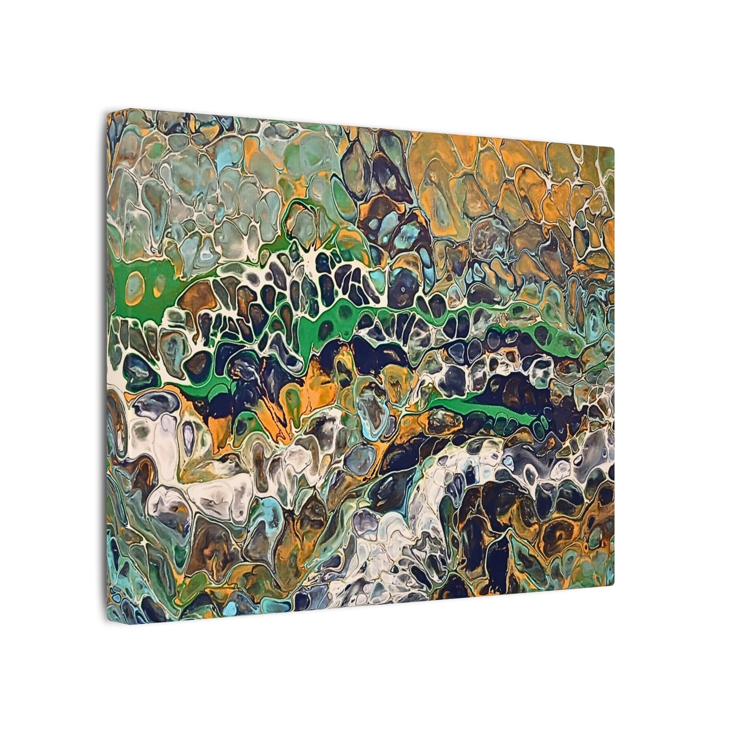 Abstract Fluid Art Canvas Print of Original | Green Gold Acrylic Pour Painting