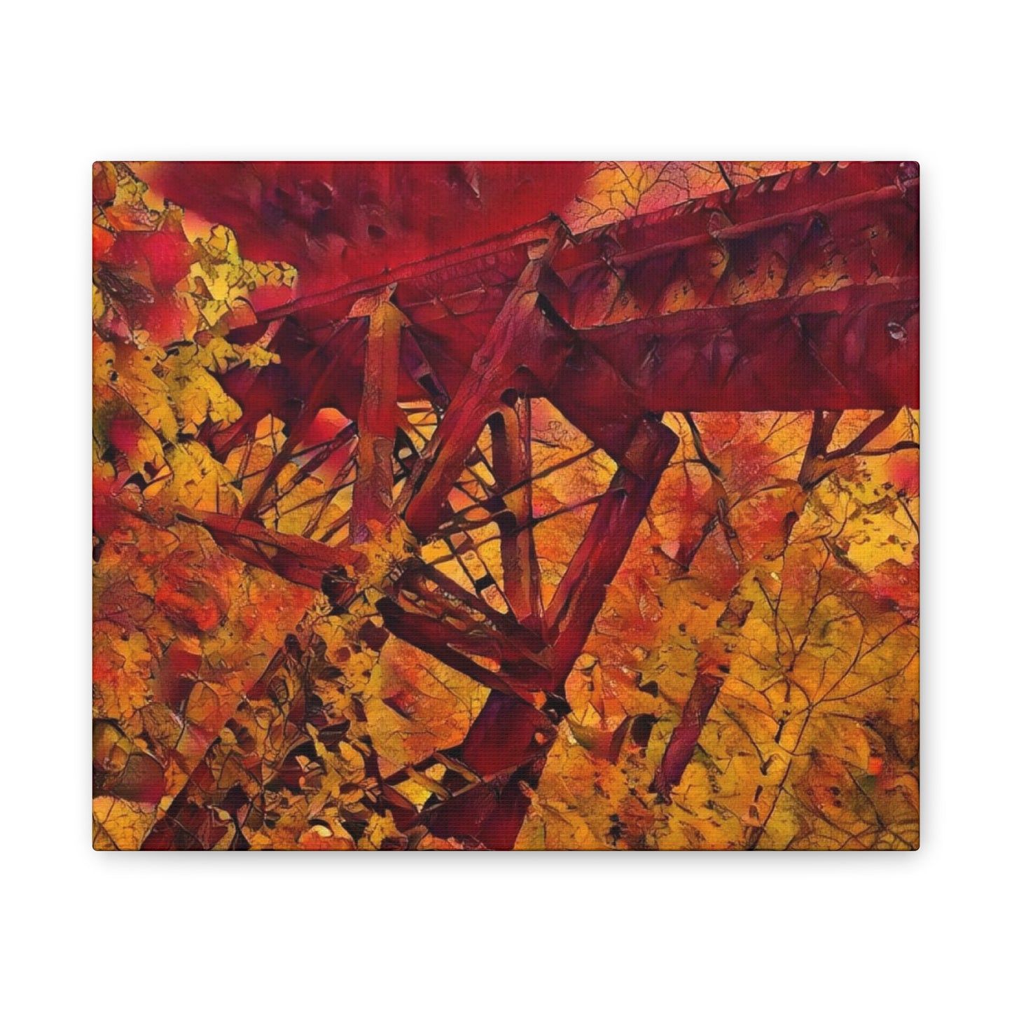 Vibrant Autumn Bridge Landscape Wall Decor