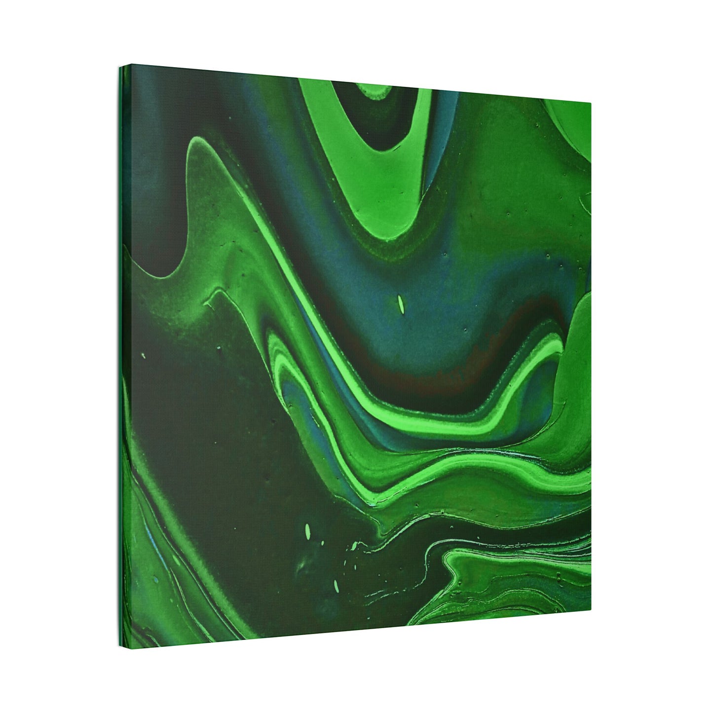 Hand Painted Abstract Green Fluid Art Satin Stretched Canvas Wall Art Print