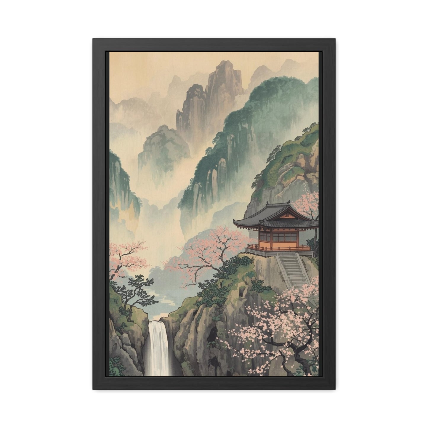 Serene Landscape Framed Poster, Tranquil Art Print for Home, Japanese Decor, Wall Art for Bedroom, Gift for Nature Lovers